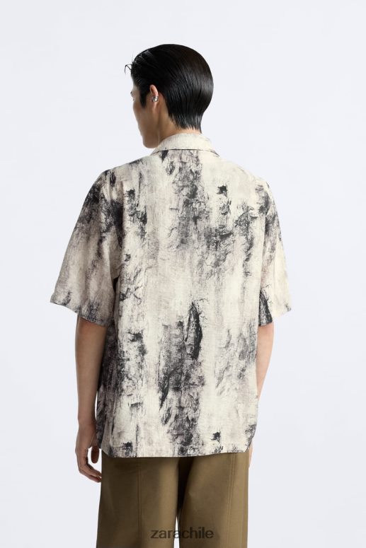 ropa cl Zara hombres camisa con estampado abstracto impreso JJ06N4987
