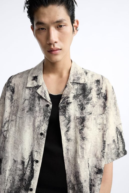 ropa cl Zara hombres camisa con estampado abstracto impreso JJ06N4987