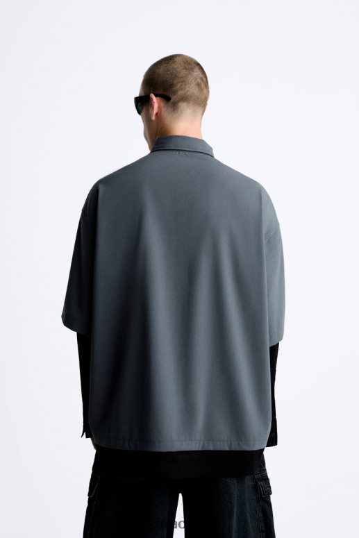 ropa cl Zara hombres camisa con mangas a capas gris antracita JJ06N4974