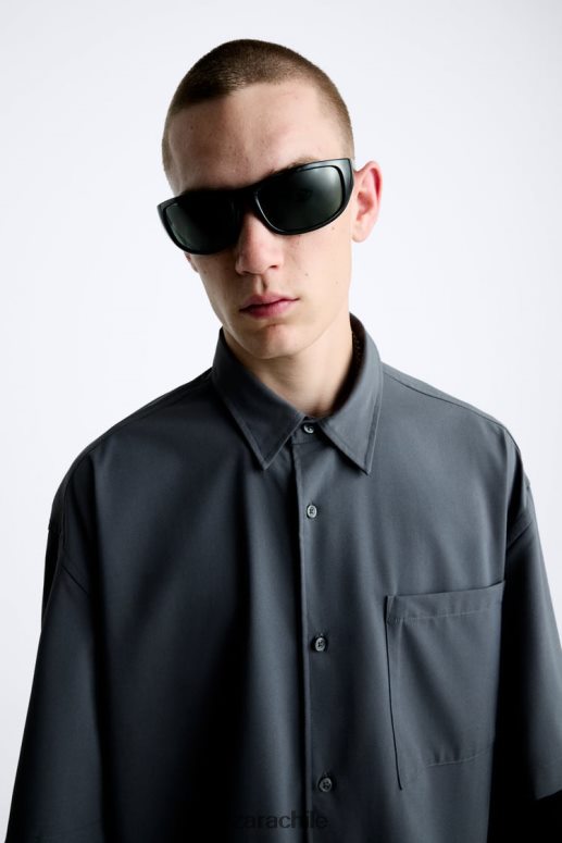 ropa cl Zara hombres camisa con mangas a capas gris antracita JJ06N4974