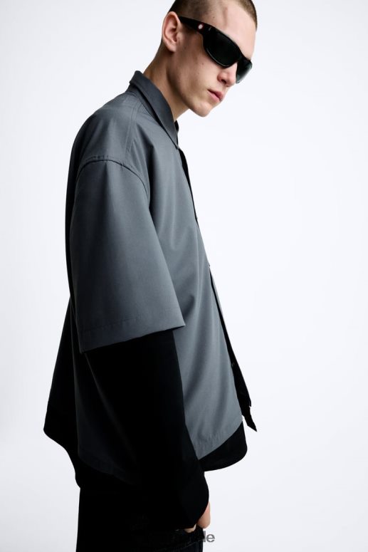 ropa cl Zara hombres camisa con mangas a capas gris antracita JJ06N4974