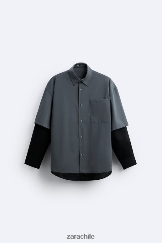 ropa cl Zara hombres camisa con mangas a capas gris antracita JJ06N4974