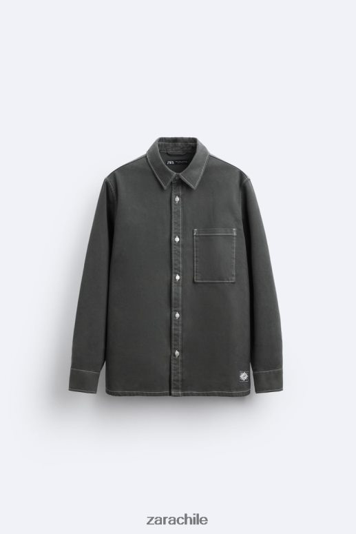 ropa cl Zara hombres camisa con pespuntes en contraste gris oscuro JJ06N4976