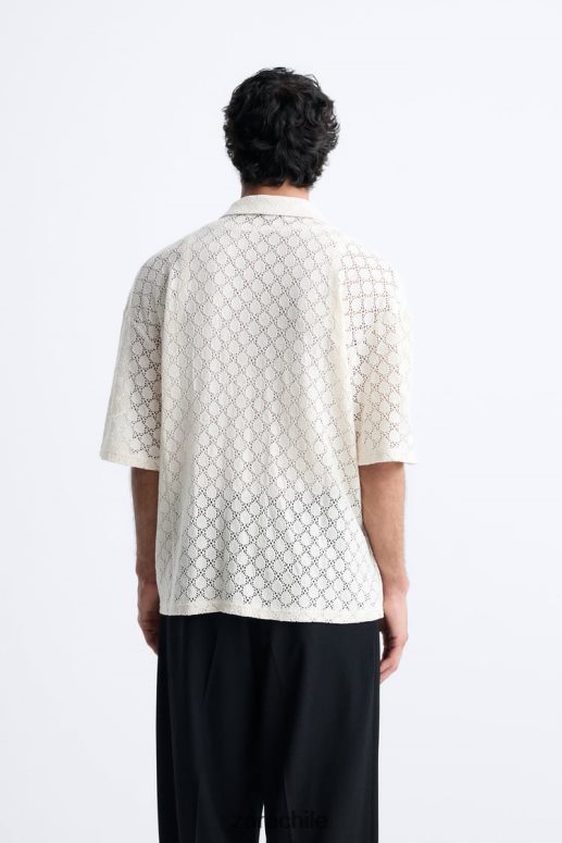 ropa cl Zara hombres camisa con textura de crochet beige JJ06N41009