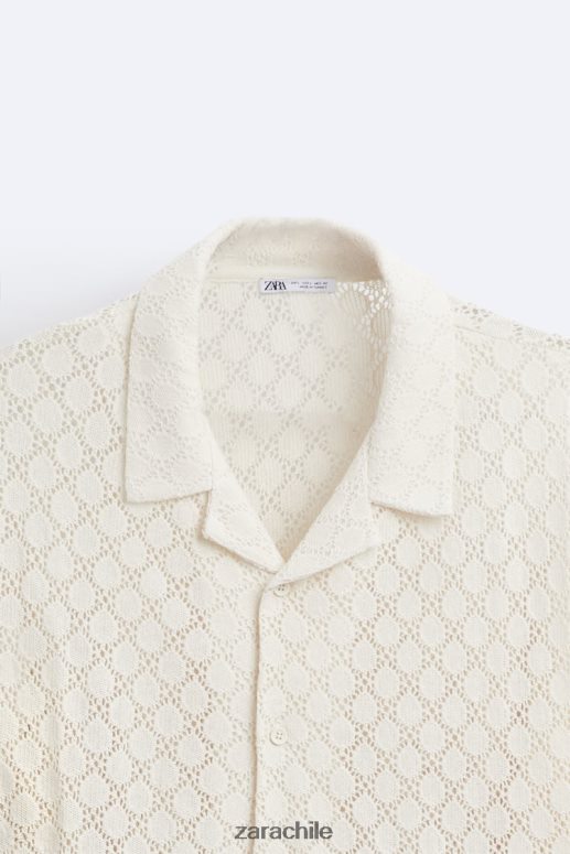 ropa cl Zara hombres camisa con textura de crochet beige JJ06N41009
