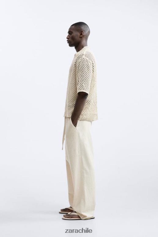 ropa cl Zara hombres camisa con textura de crochet blanco JJ06N41010