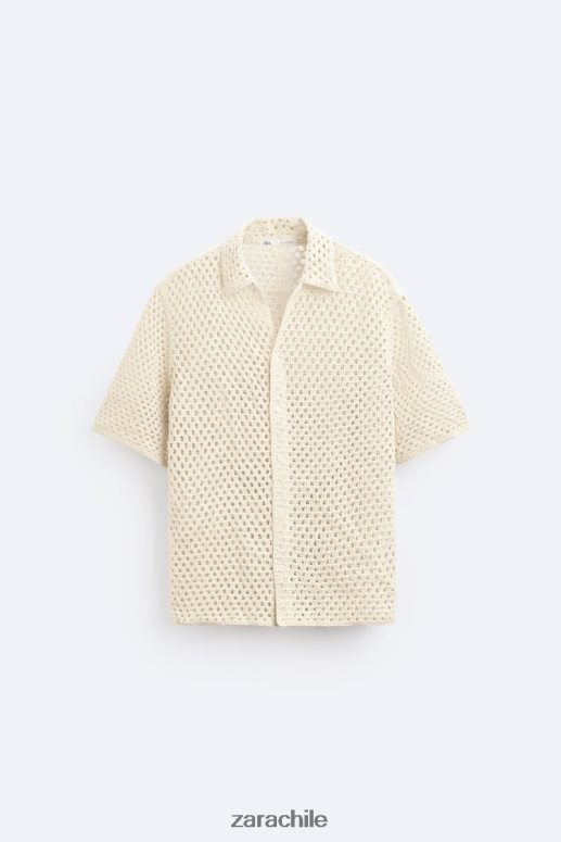 ropa cl Zara hombres camisa con textura de crochet blanco JJ06N41010