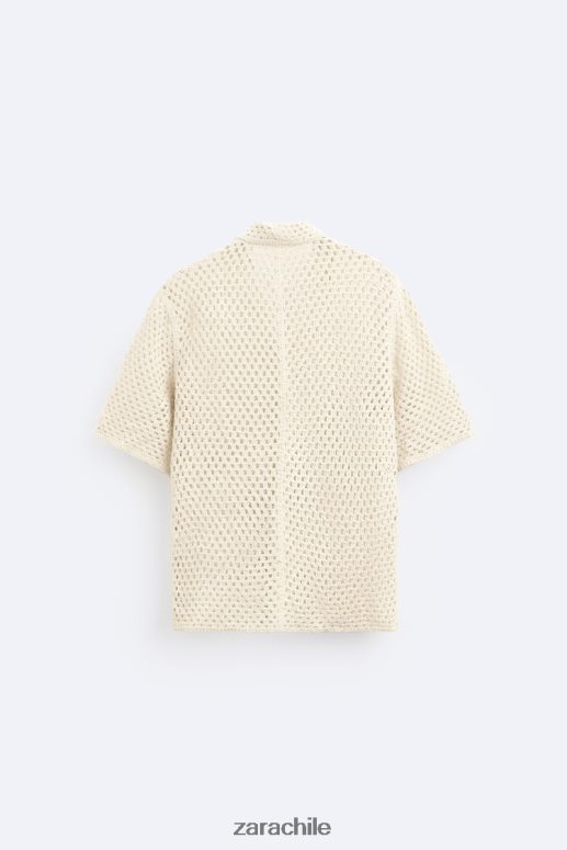 ropa cl Zara hombres camisa con textura de crochet blanco JJ06N41010