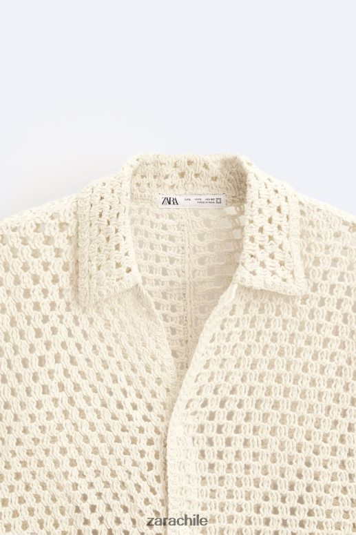 ropa cl Zara hombres camisa con textura de crochet blanco JJ06N41010