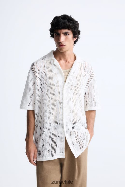ropa cl Zara hombres camisa con textura de crochet crudo JJ06N41005