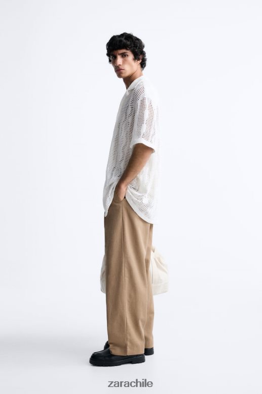 ropa cl Zara hombres camisa con textura de crochet crudo JJ06N41005