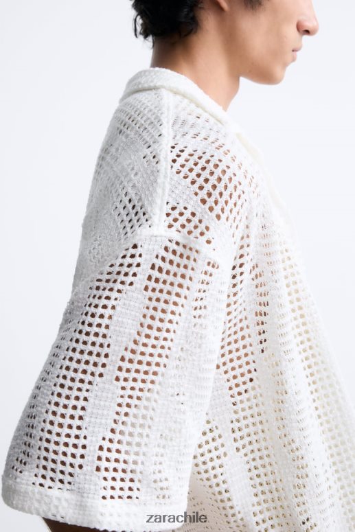 ropa cl Zara hombres camisa con textura de crochet crudo JJ06N41005