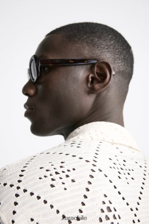 ropa cl Zara hombres camisa con textura de crochet ostra blanca JJ06N41012