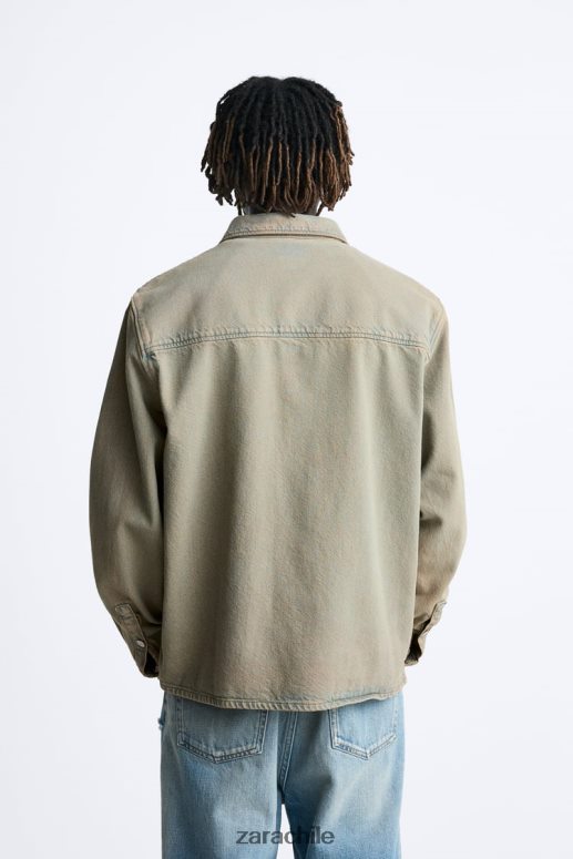 ropa cl Zara hombres camisa de mezclilla sobreteñida arena JJ06N4983