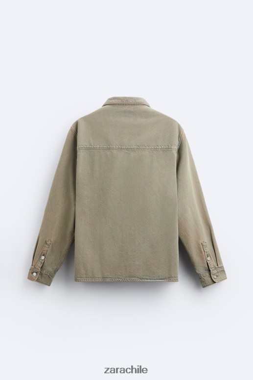 ropa cl Zara hombres camisa de mezclilla sobreteñida arena JJ06N4983