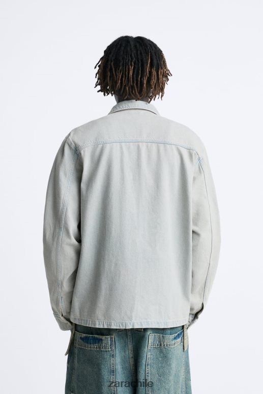 ropa cl Zara hombres camisa de mezclilla sobreteñida azul JJ06N4981