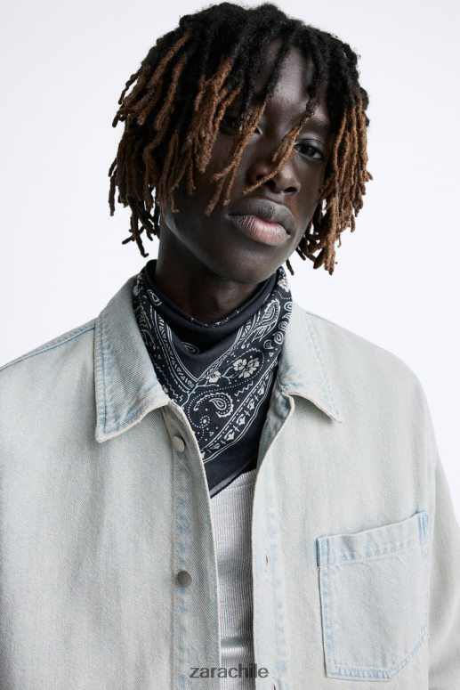 ropa cl Zara hombres camisa de mezclilla sobreteñida azul JJ06N4981