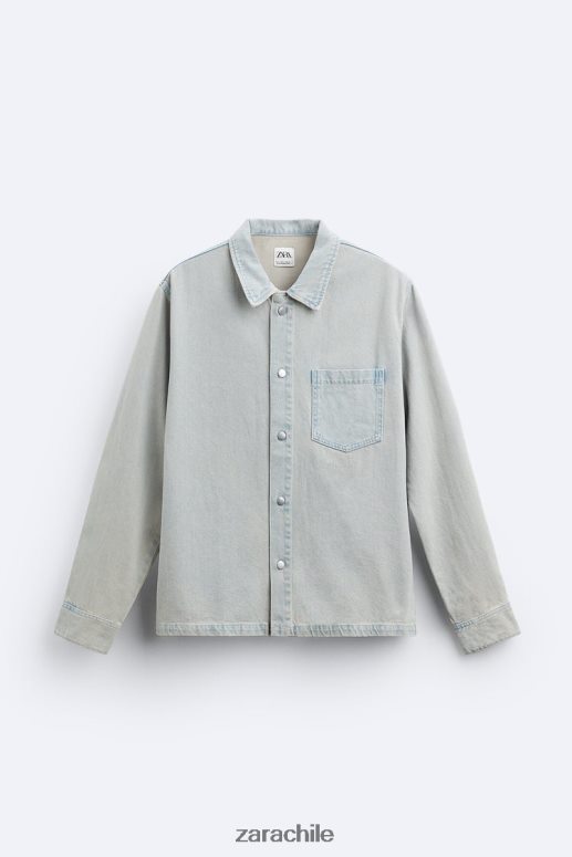 ropa cl Zara hombres camisa de mezclilla sobreteñida azul JJ06N4981