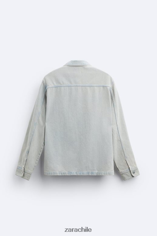 ropa cl Zara hombres camisa de mezclilla sobreteñida azul JJ06N4981