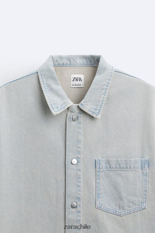 ropa cl Zara hombres camisa de mezclilla sobreteñida azul JJ06N4981