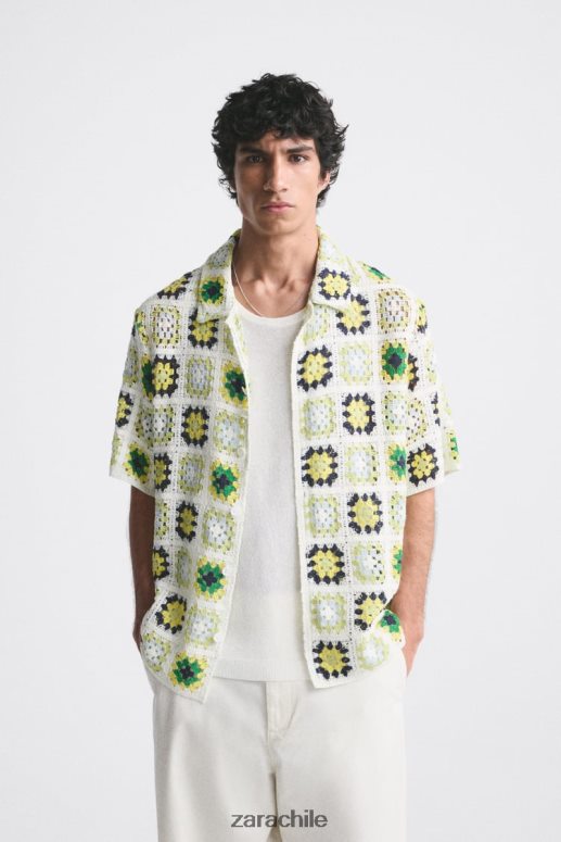 ropa cl Zara hombres camisa de patchwork de crochet multicolor JJ06N41007