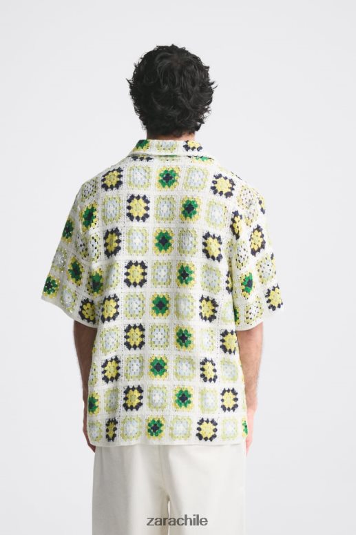 ropa cl Zara hombres camisa de patchwork de crochet multicolor JJ06N41007