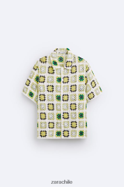ropa cl Zara hombres camisa de patchwork de crochet multicolor JJ06N41007