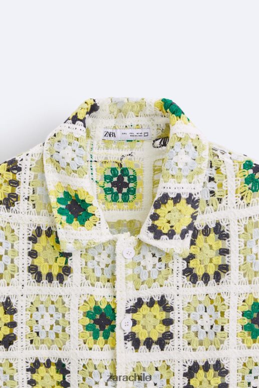 ropa cl Zara hombres camisa de patchwork de crochet multicolor JJ06N41007