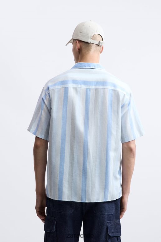 ropa cl Zara hombres camisa de rayas azul claro JJ06N41003