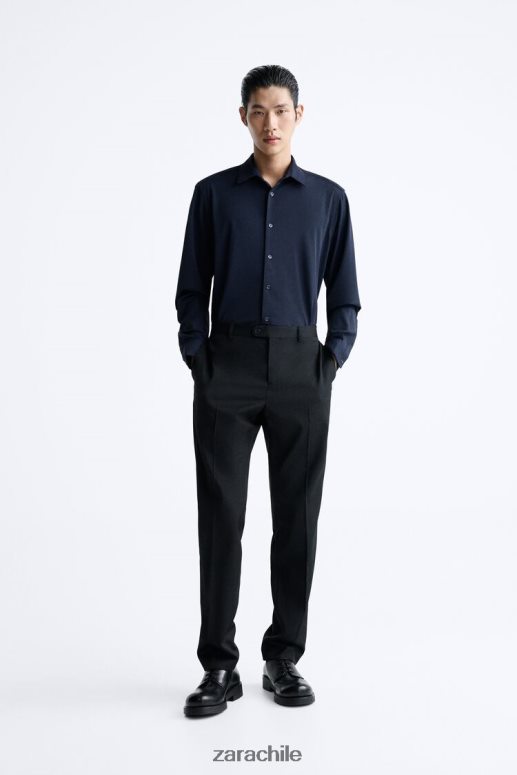 ropa cl Zara hombres camisa elástica Azul marino JJ06N4997