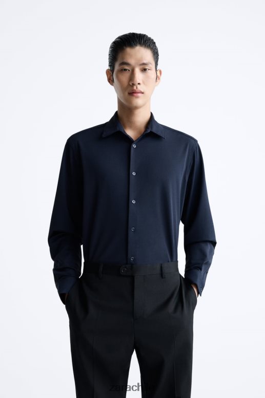 ropa cl Zara hombres camisa elástica Azul marino JJ06N4997