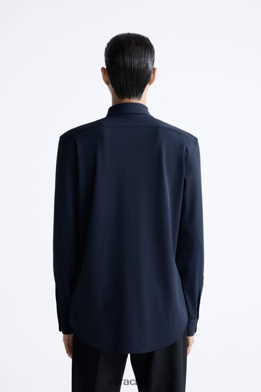 ropa cl Zara hombres camisa elástica Azul marino JJ06N4997