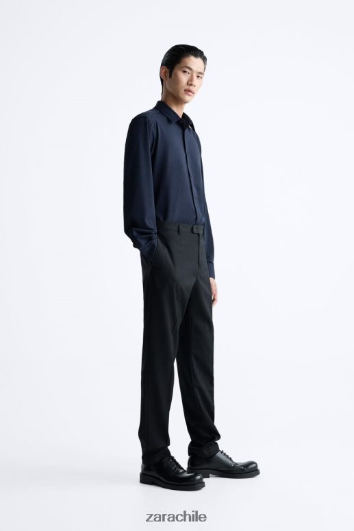 ropa cl Zara hombres camisa elástica Azul marino JJ06N4997