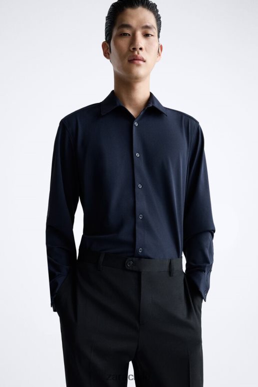 ropa cl Zara hombres camisa elástica Azul marino JJ06N4997