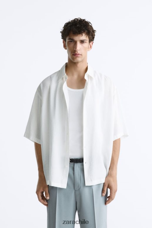 ropa cl Zara hombres camisa en mezcla de modal ostra blanca JJ06N41002