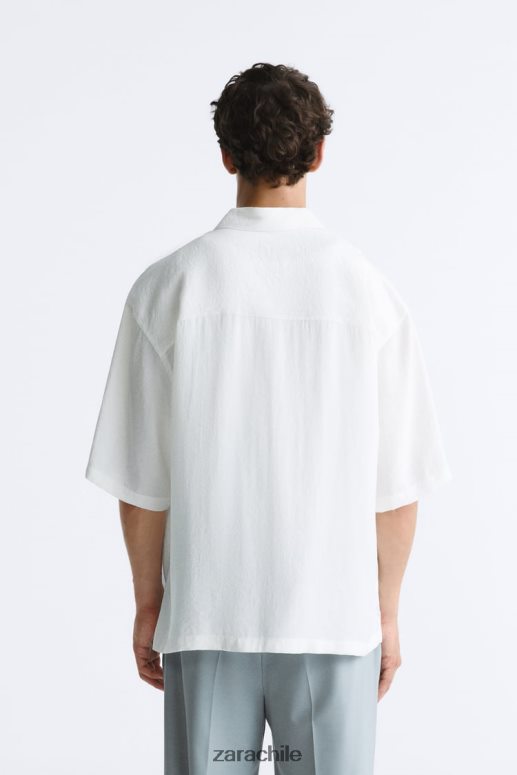 ropa cl Zara hombres camisa en mezcla de modal ostra blanca JJ06N41002
