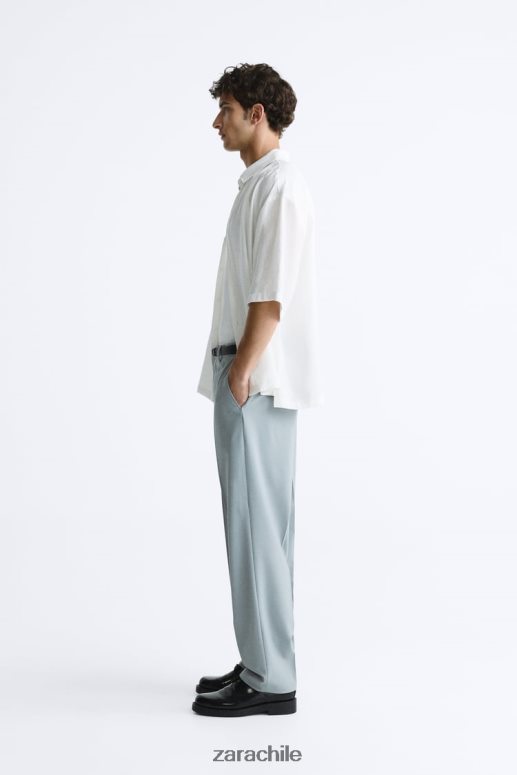 ropa cl Zara hombres camisa en mezcla de modal ostra blanca JJ06N41002