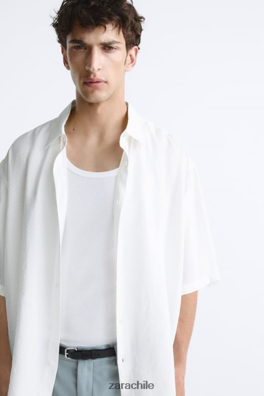 ropa cl Zara hombres camisa en mezcla de modal ostra blanca JJ06N41002