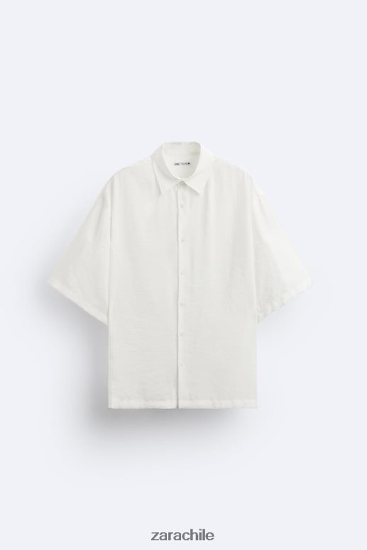 ropa cl Zara hombres camisa en mezcla de modal ostra blanca JJ06N41002