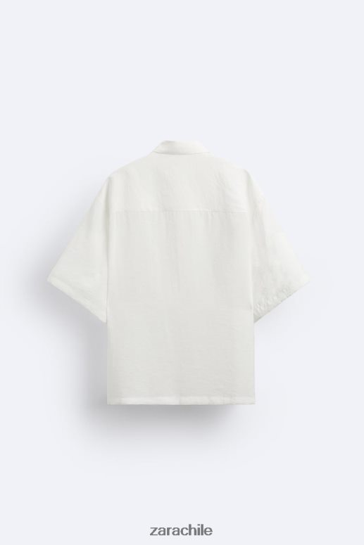 ropa cl Zara hombres camisa en mezcla de modal ostra blanca JJ06N41002