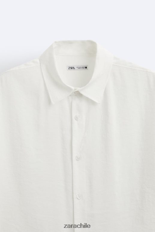 ropa cl Zara hombres camisa en mezcla de modal ostra blanca JJ06N41002