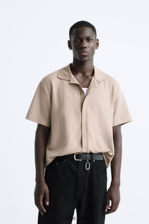 ropa cl Zara hombres camisa estructurada marrón claro JJ06N4994
