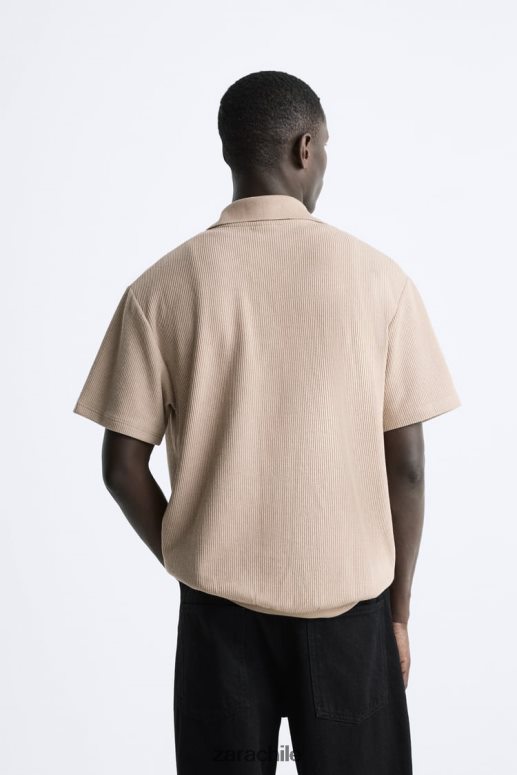 ropa cl Zara hombres camisa estructurada marrón claro JJ06N4994