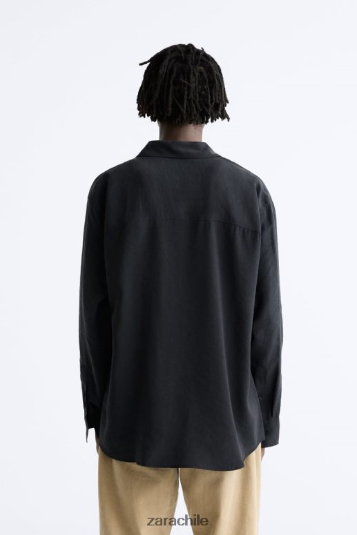 ropa cl Zara hombres camisa fluida en mezcla de modal negro JJ06N4972