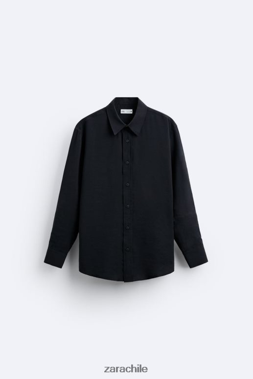 ropa cl Zara hombres camisa fluida en mezcla de modal negro JJ06N4972