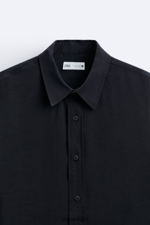 ropa cl Zara hombres camisa fluida en mezcla de modal negro JJ06N4972