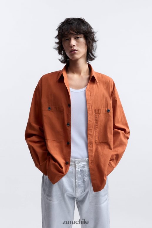 ropa cl Zara hombres camisa holgada edición limitada naranja JJ06N41189