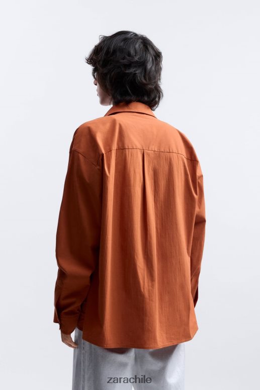 ropa cl Zara hombres camisa holgada edición limitada naranja JJ06N41189