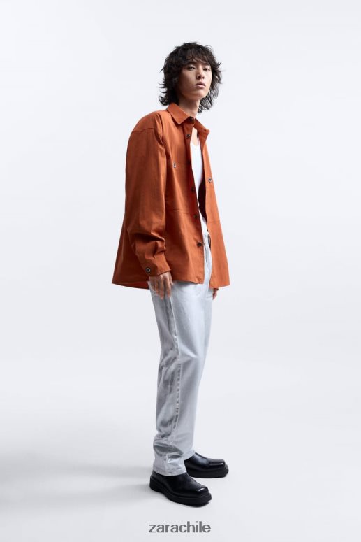 ropa cl Zara hombres camisa holgada edición limitada naranja JJ06N41189