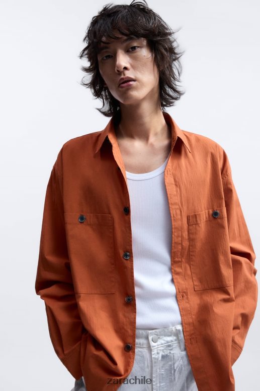 ropa cl Zara hombres camisa holgada edición limitada naranja JJ06N41189